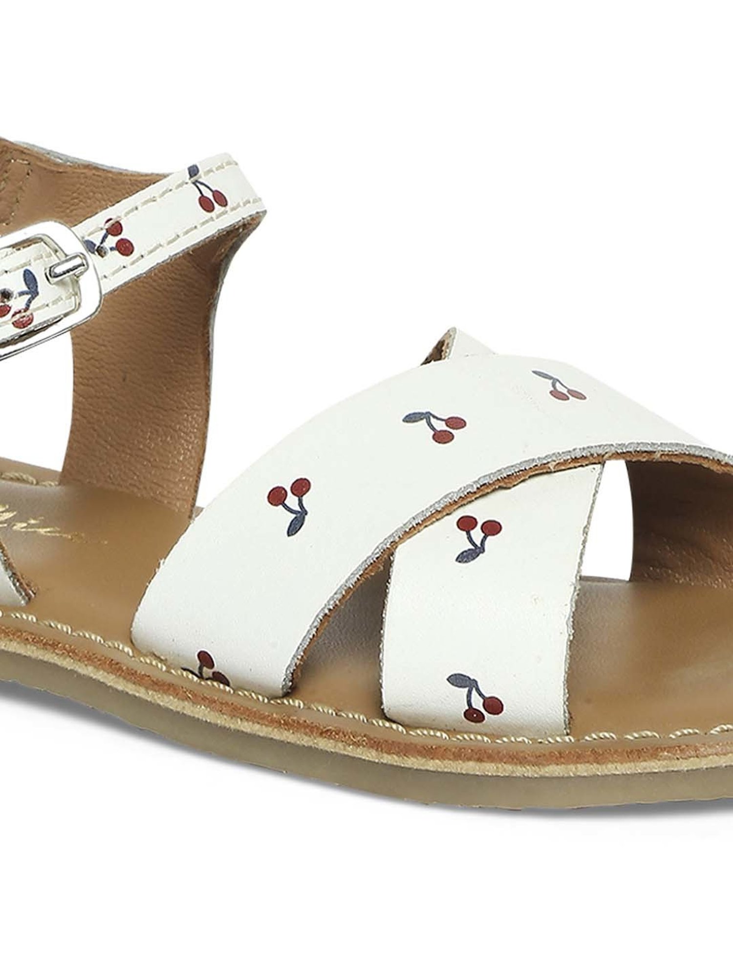 Aria Nica Kids Cherry White & Tan Cross Strap Sandals