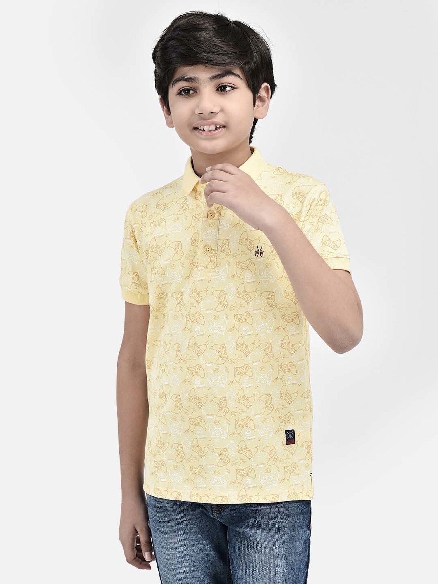 Crimsoune Club Kids Yellow Printed Polo T-Shirt