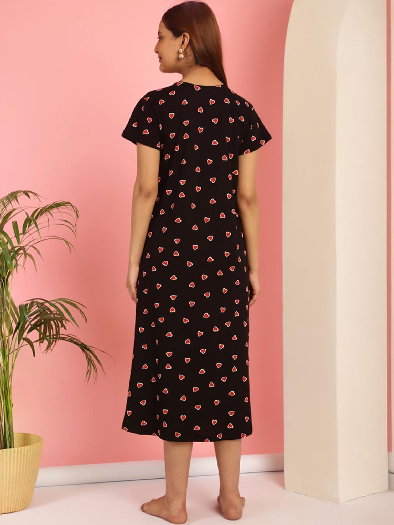 Secret Wish Black Printed Maternity Nighty