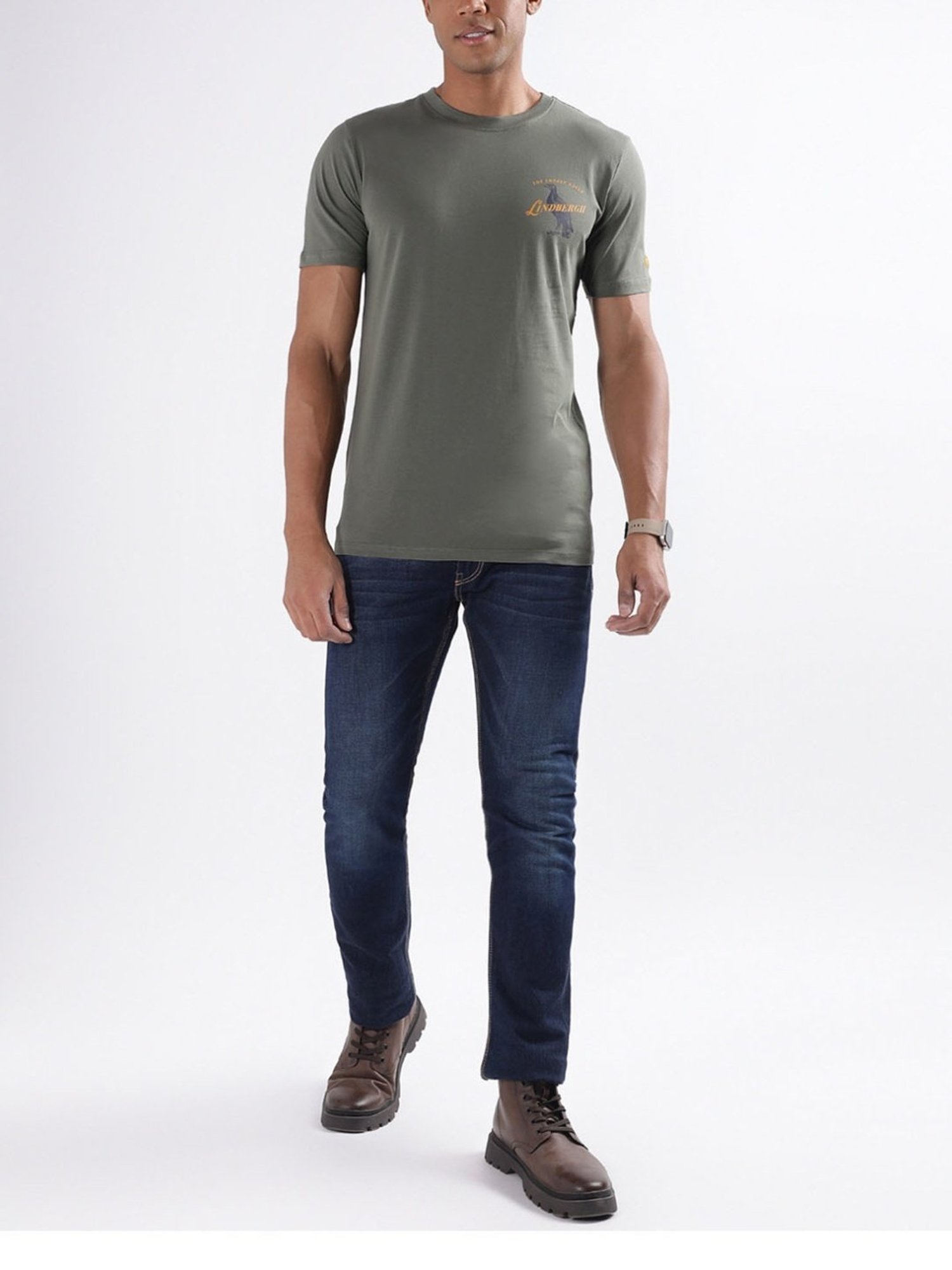 Lindbergh Green Cotton Regular Fit T-Shirt
