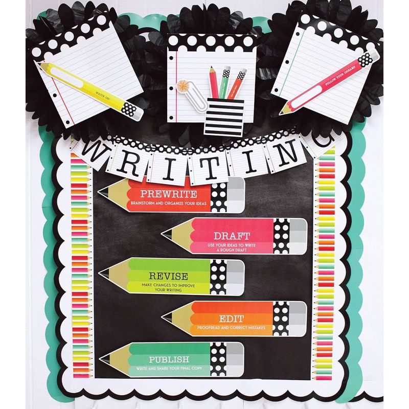 12pk 36ft Schoolgirl Style Pencils Classroom Borders Black White and Stylish Brights - Carson Dellosa