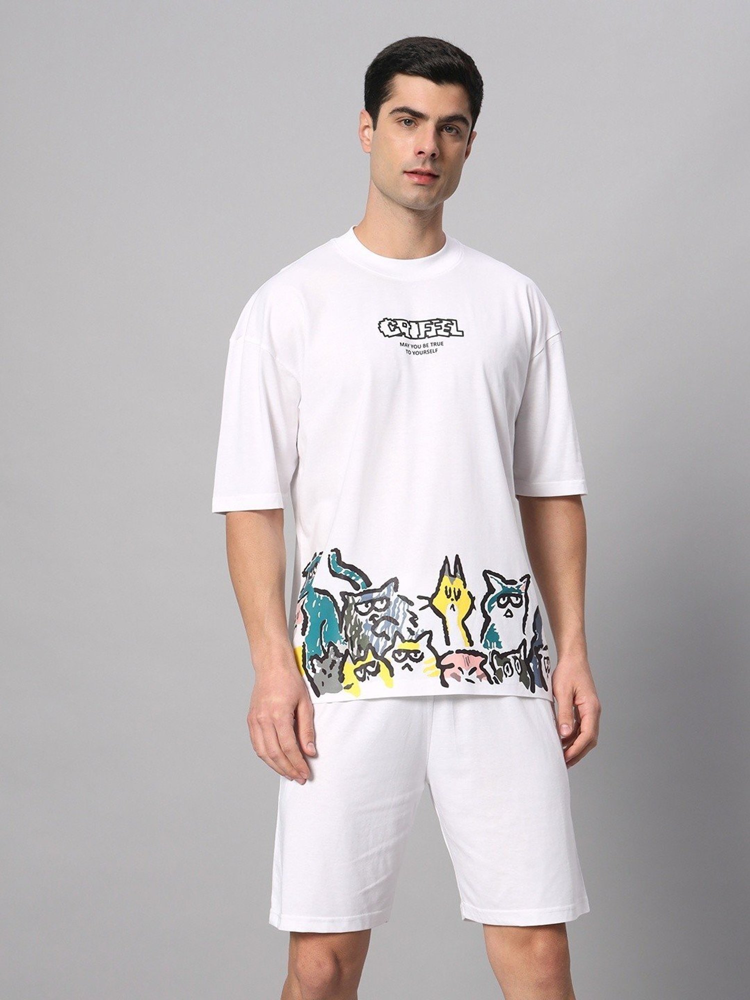 Griffel White Cotton Loose Fit Printed Co-Ord Set