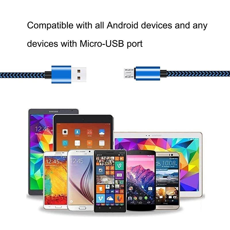 Micro USB Cable 10ft 3Pack by  High Speed 2.0 USB A Male to Micro USB Sync Charging Nylon Braided Cable for Android Phone Charger Cable Tablets Wall and Car Charger Connection Blueblack
