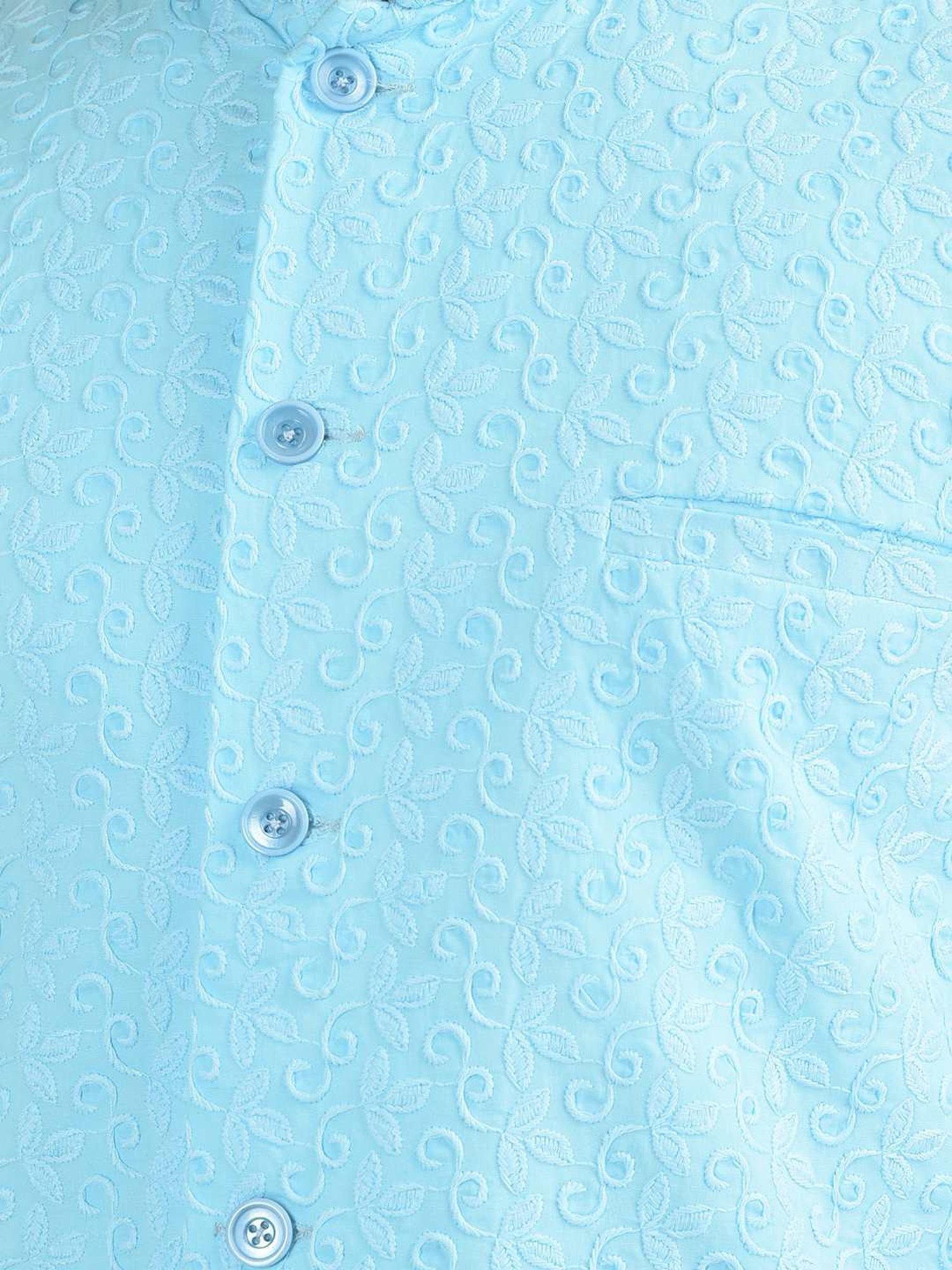 Deyann Blue & White Cotton Regular Fit Embroidered Kurta Set With Jacket