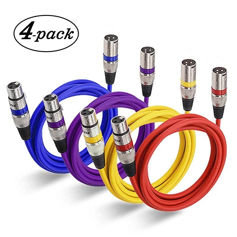 XLR Microphone Cable Male to Female 10 Feet 4 Colored Packs