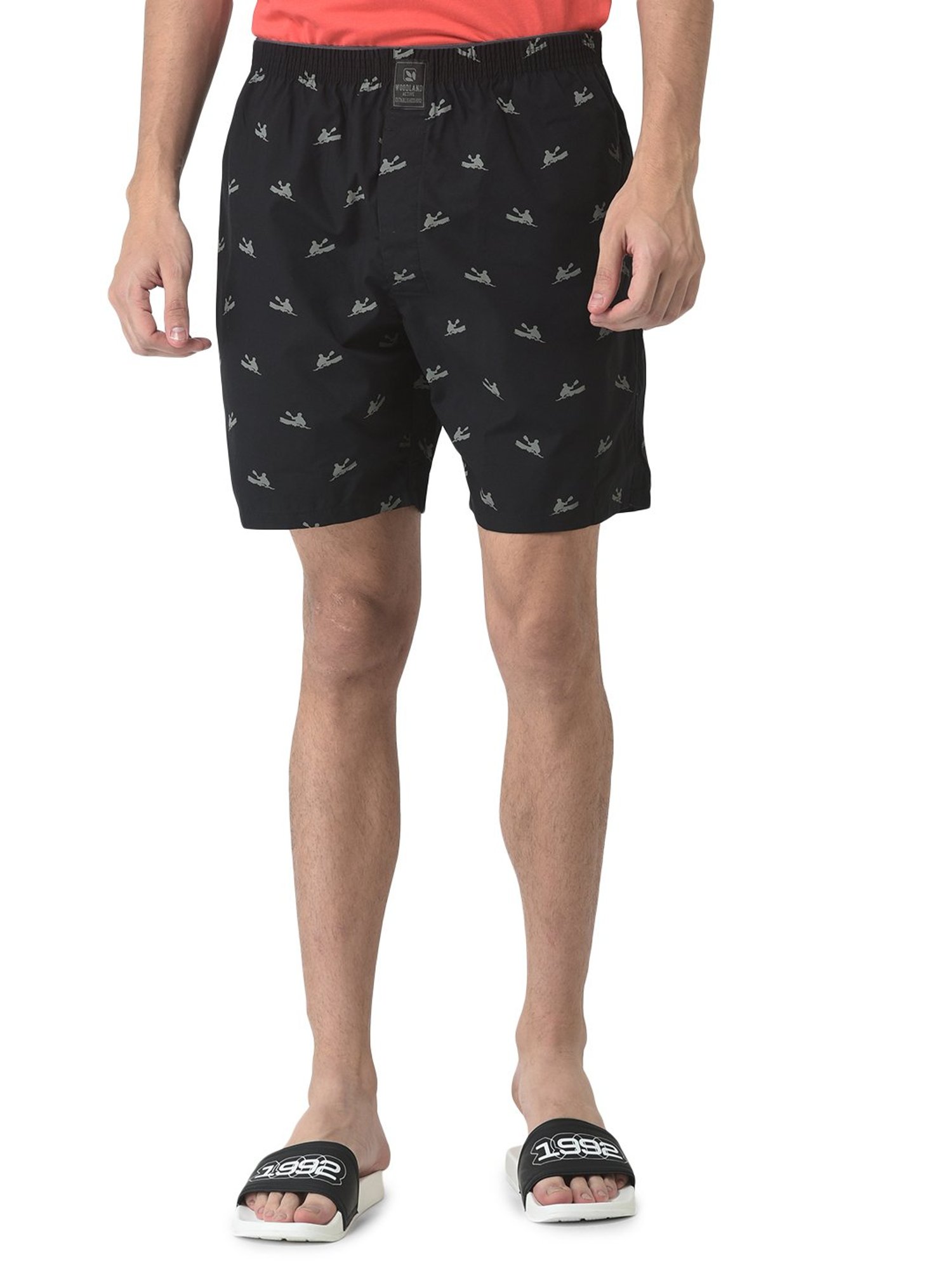 Woodland Black Printed Shorts