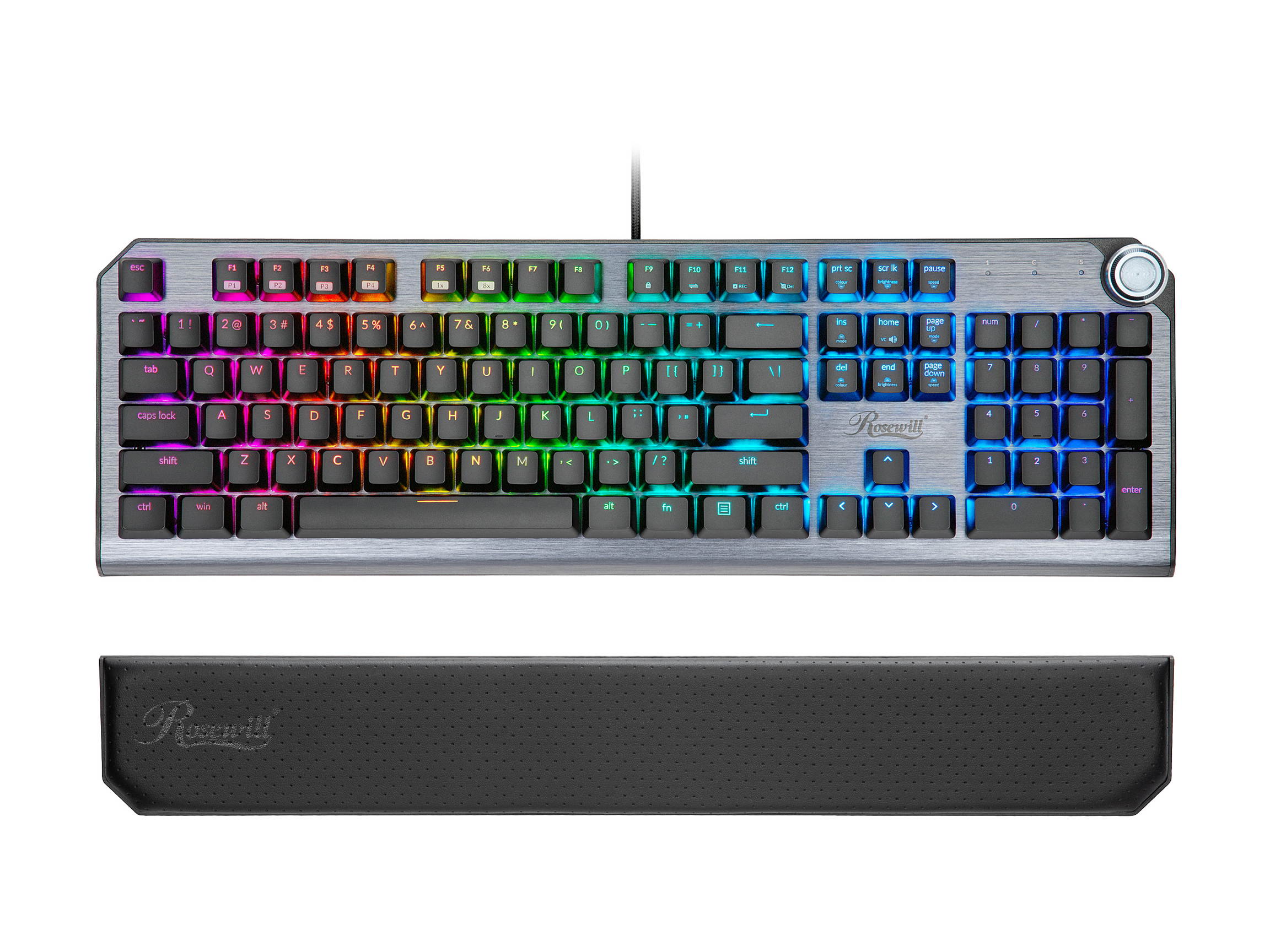 Rosewill NEON K91 RGB BR Mechanical Gaming Keyboard with Brown Switches, Underglow and 17 Backlit Modes, Multifunctional Dial Control, Wrist Rest and PBT Keycap Set