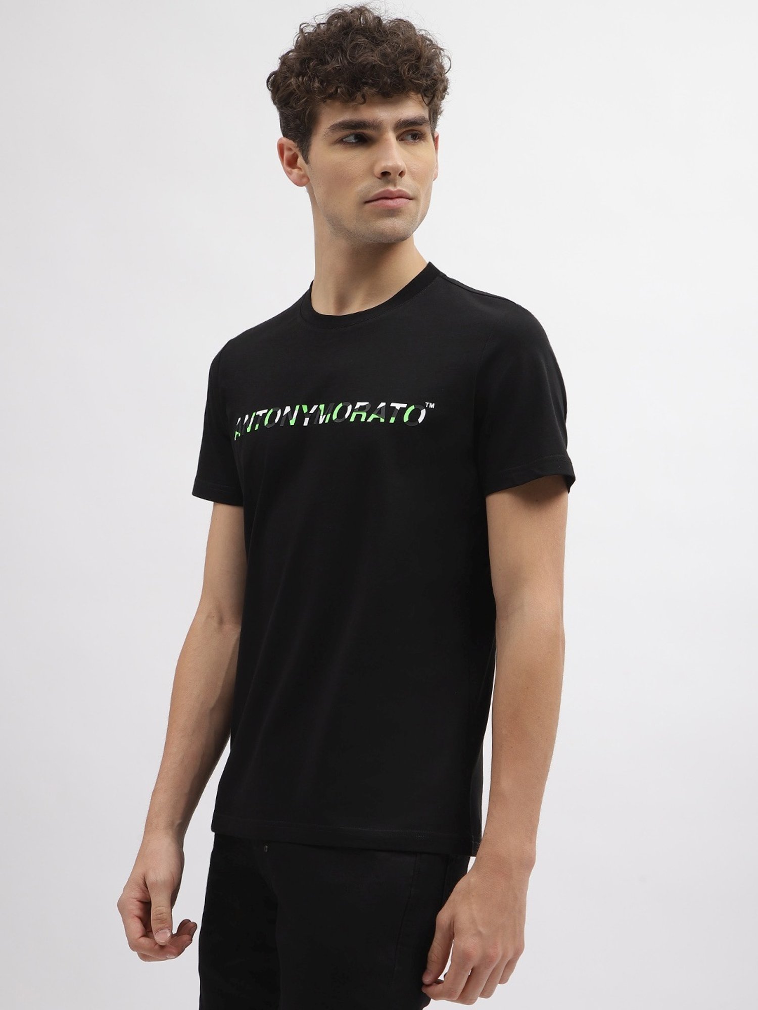Antony Morato Black Cotton Slim Fit Printed T-Shirt