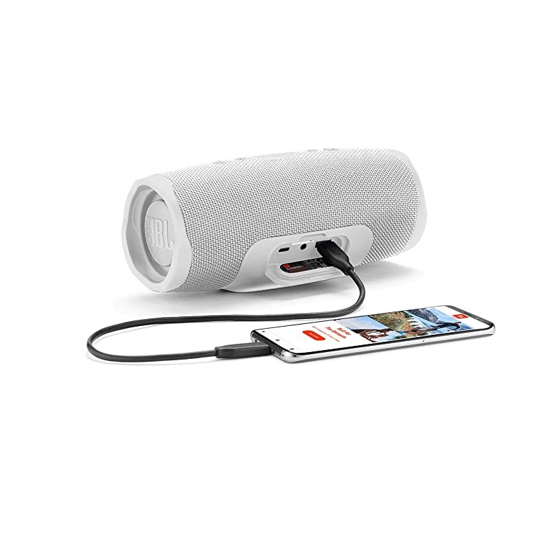 Charge 4 Waterproof Wireless Bluetooth Speaker Bundle with Portable Hard Case - White