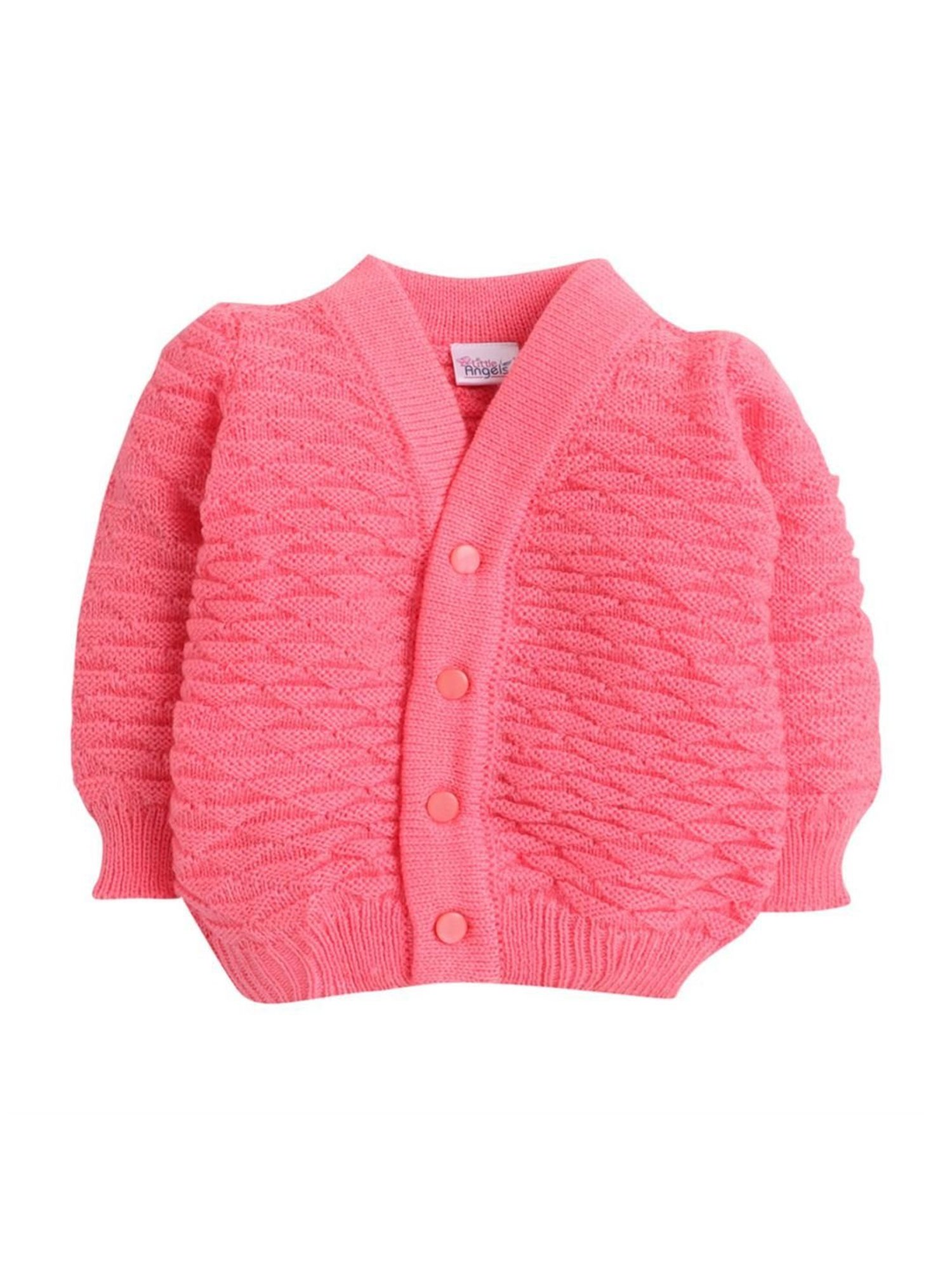 Little Angels Kids Pink Textured Pattern Full Sleeves Sweater Set
