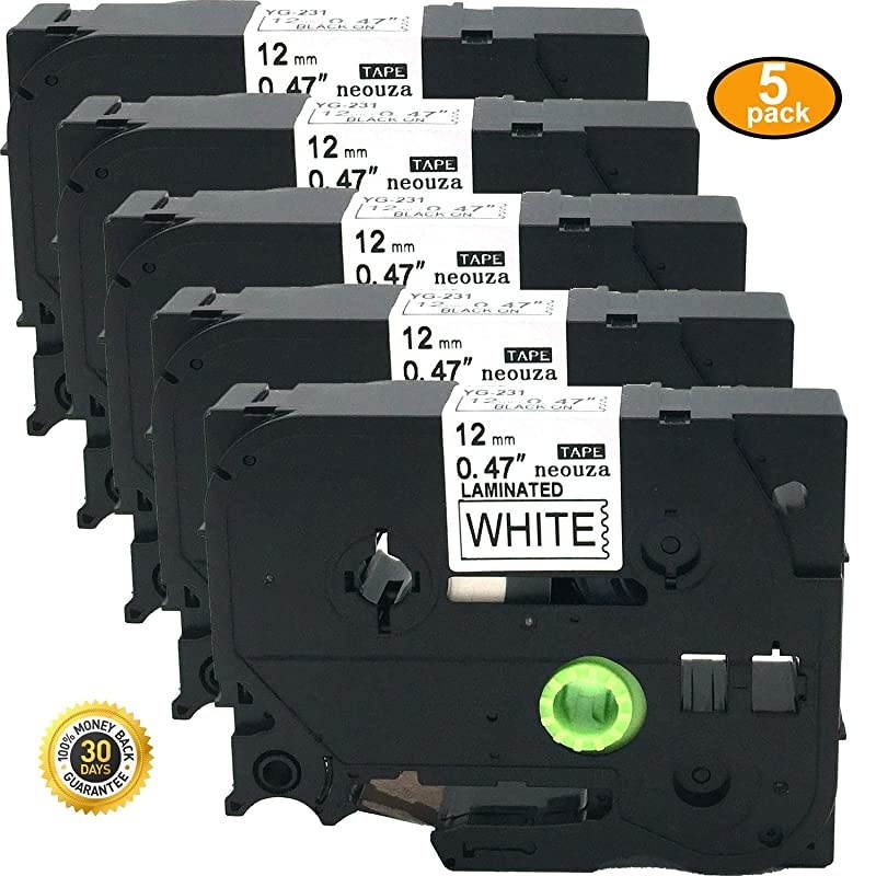 5PK Compatible TZe231 Tze231 12mm 047 Inch Laminated White TZ TZe Tape Compatible with Brother P Touch PTD210 PTH110 PTD600 Label Maker Tape