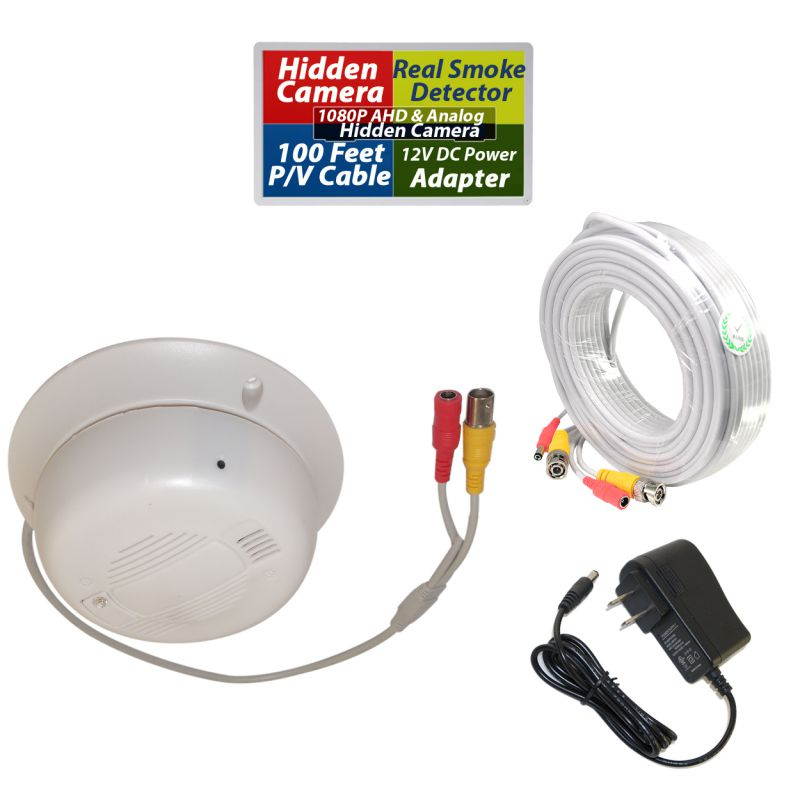 Evertech Hidden Spy Nanny 1080P AHD Security Camera with Functional Real Smoke Detector