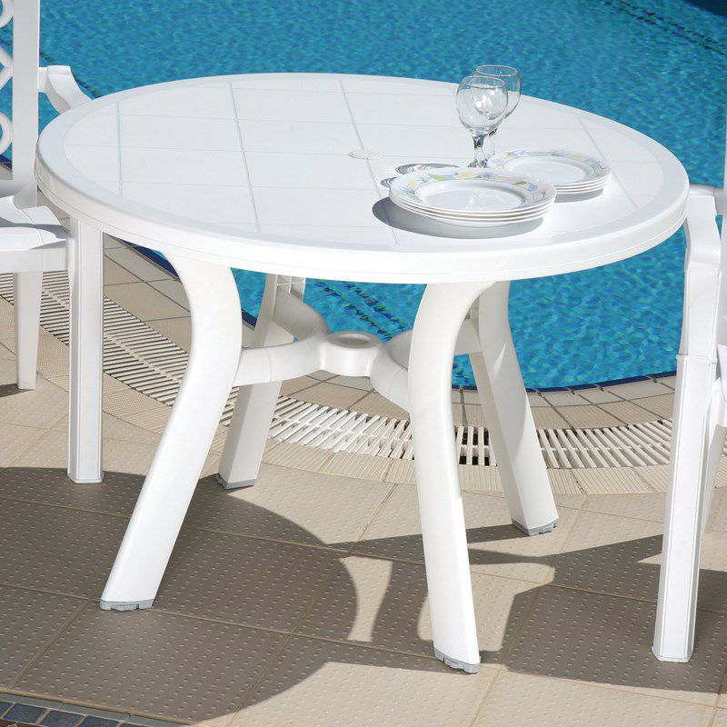 Truva 42"" Round Resin Patio Dining Table in White - Compamia