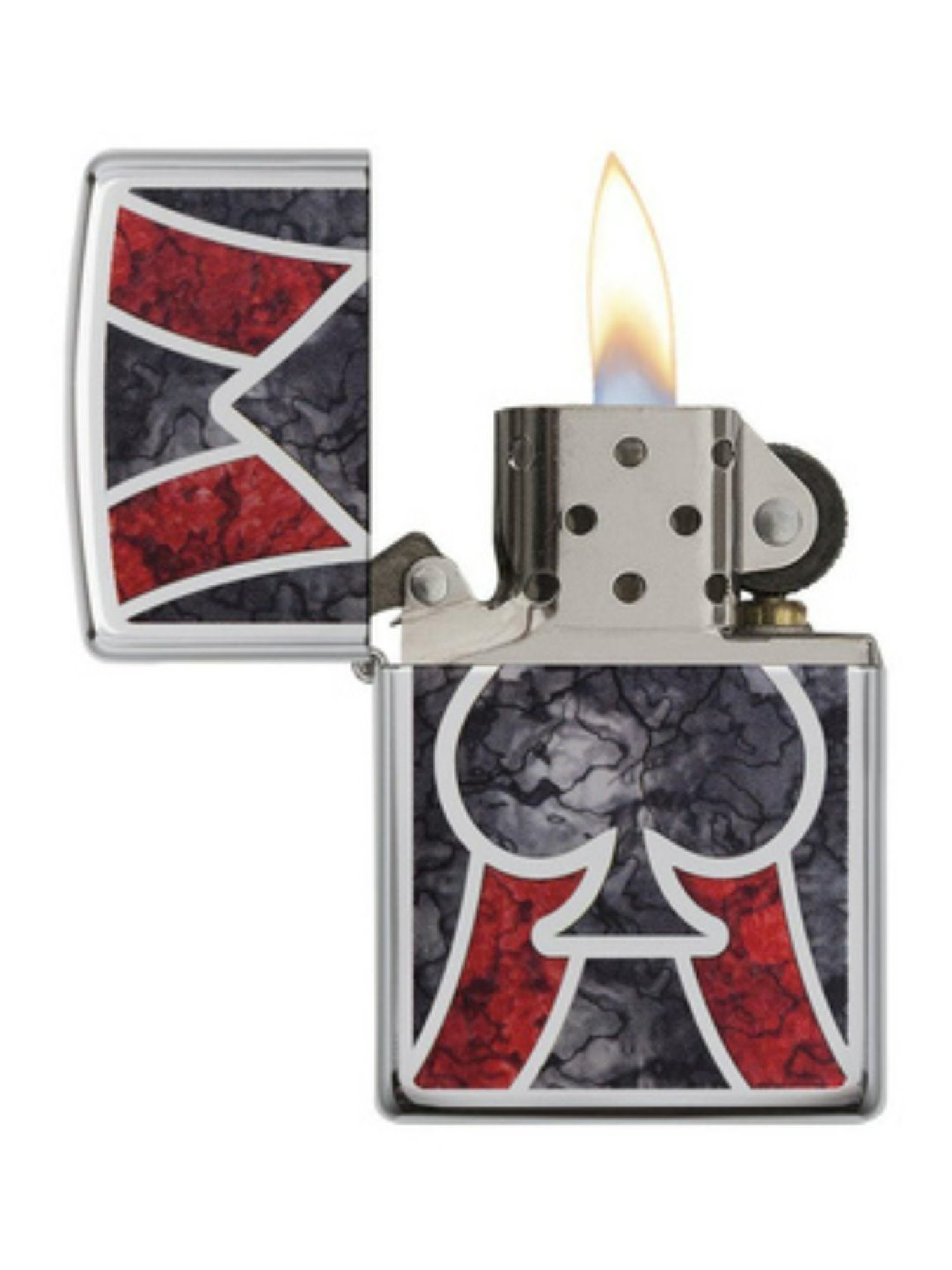 Zippo Dark Grey & Red Spade Design Brass Pocket Lighter