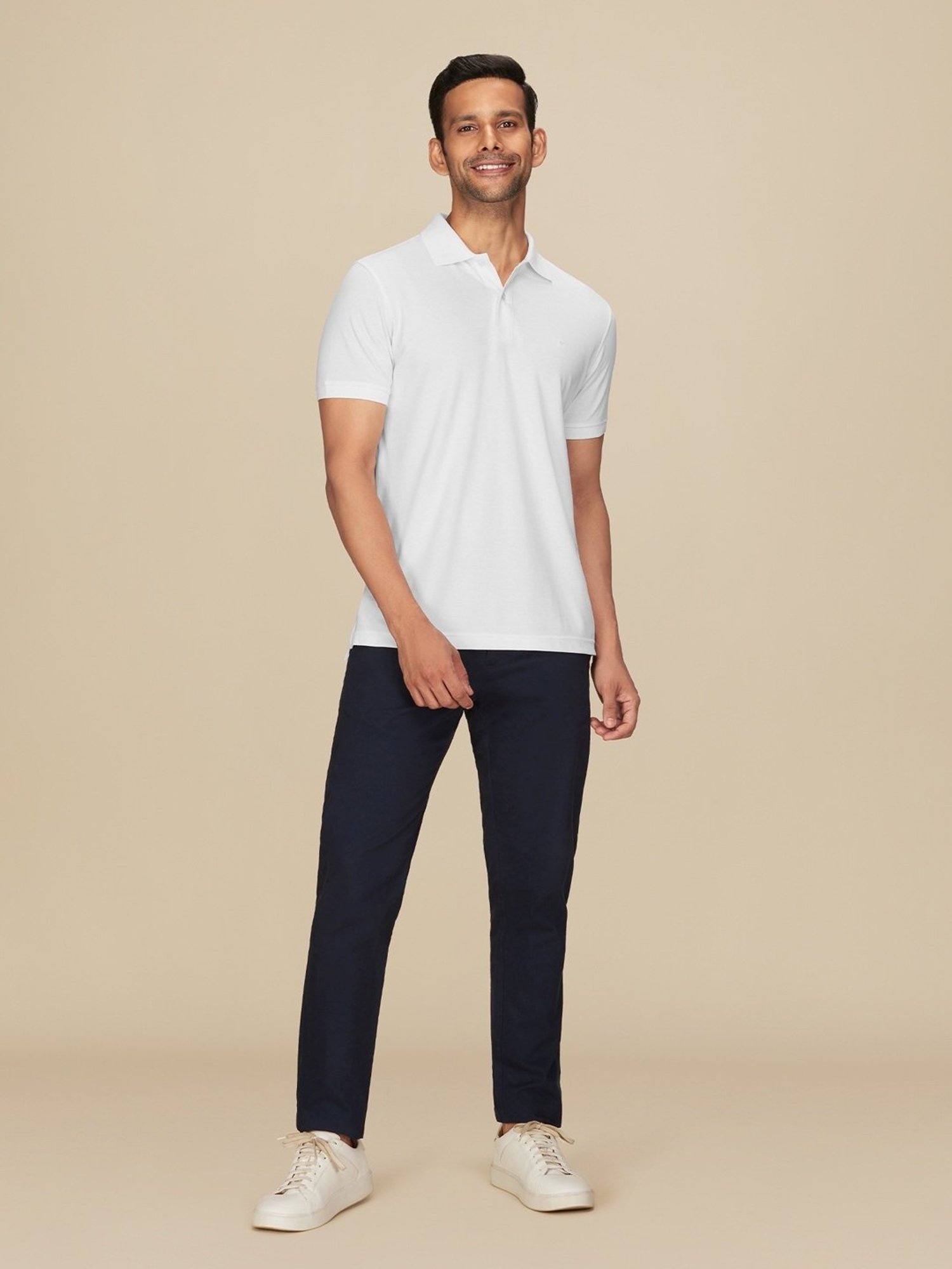 XYXX Polar White Cotton Regular Fit Polo T-Shirts