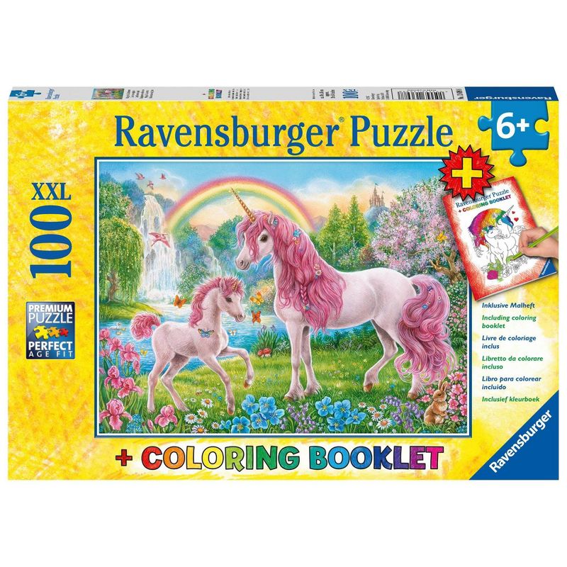 Ravensburger Magical Unicorns Puzzle and Coloring Book 100pc