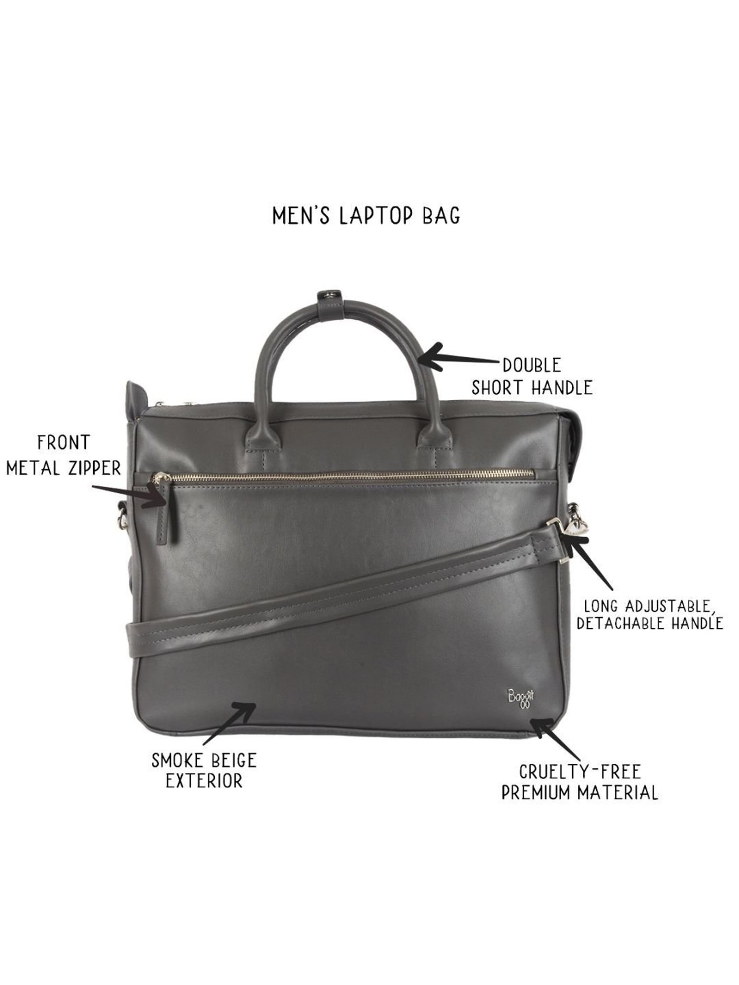 Baggit Algor Grey PU Solid Laptop Messenger Bag
