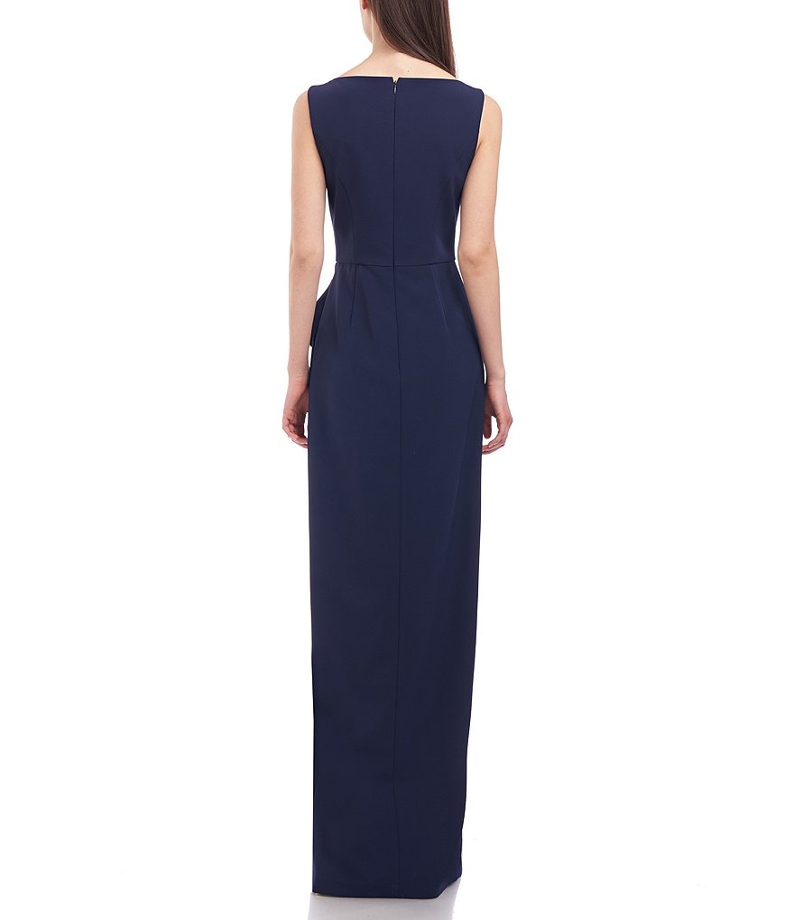 Kay Unger Boat Neck Sleeveless Drape Crepe Long Gown