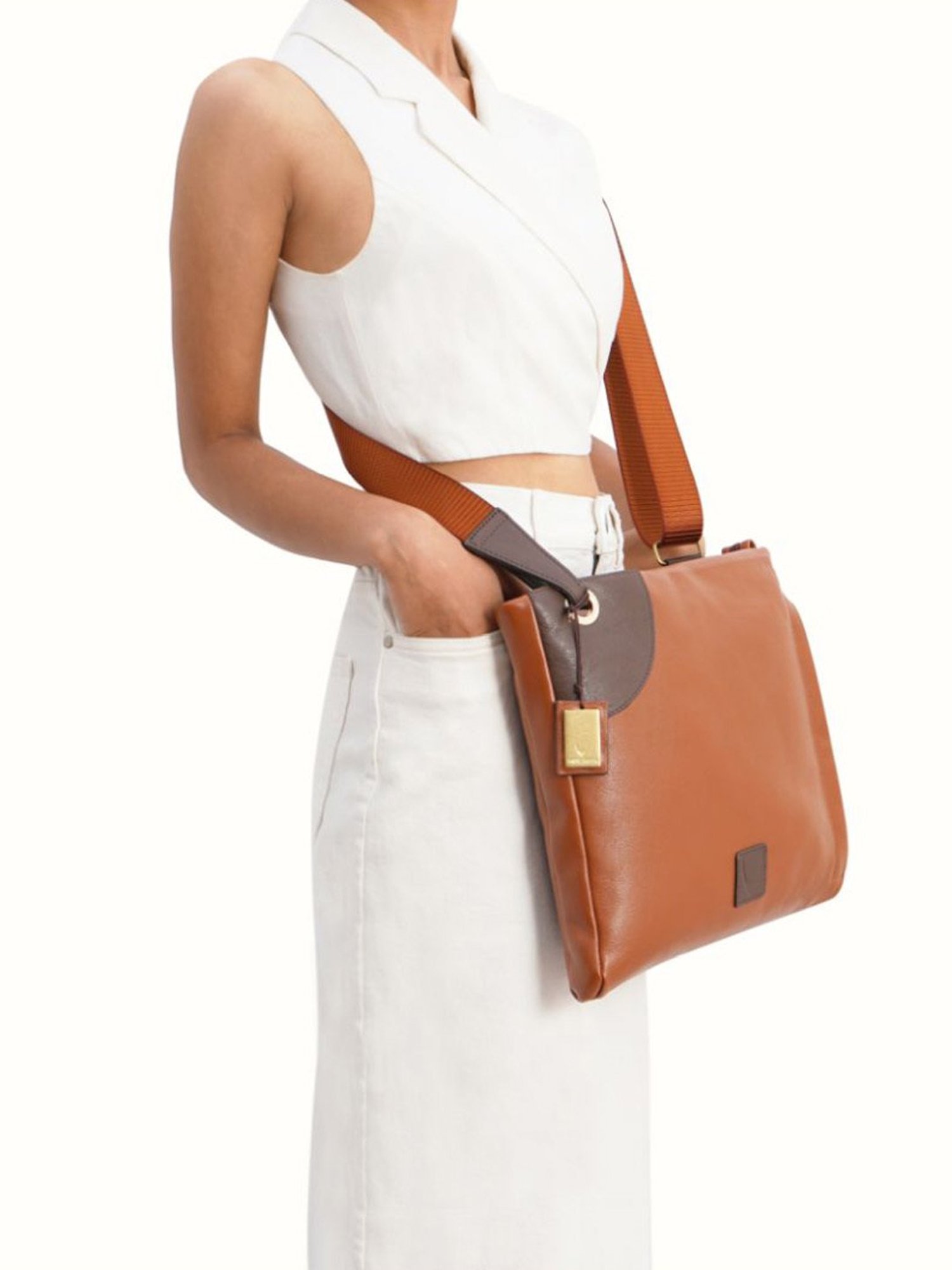 Hidesign Wabi Sabi Tan Solid Medium Sling Handbag