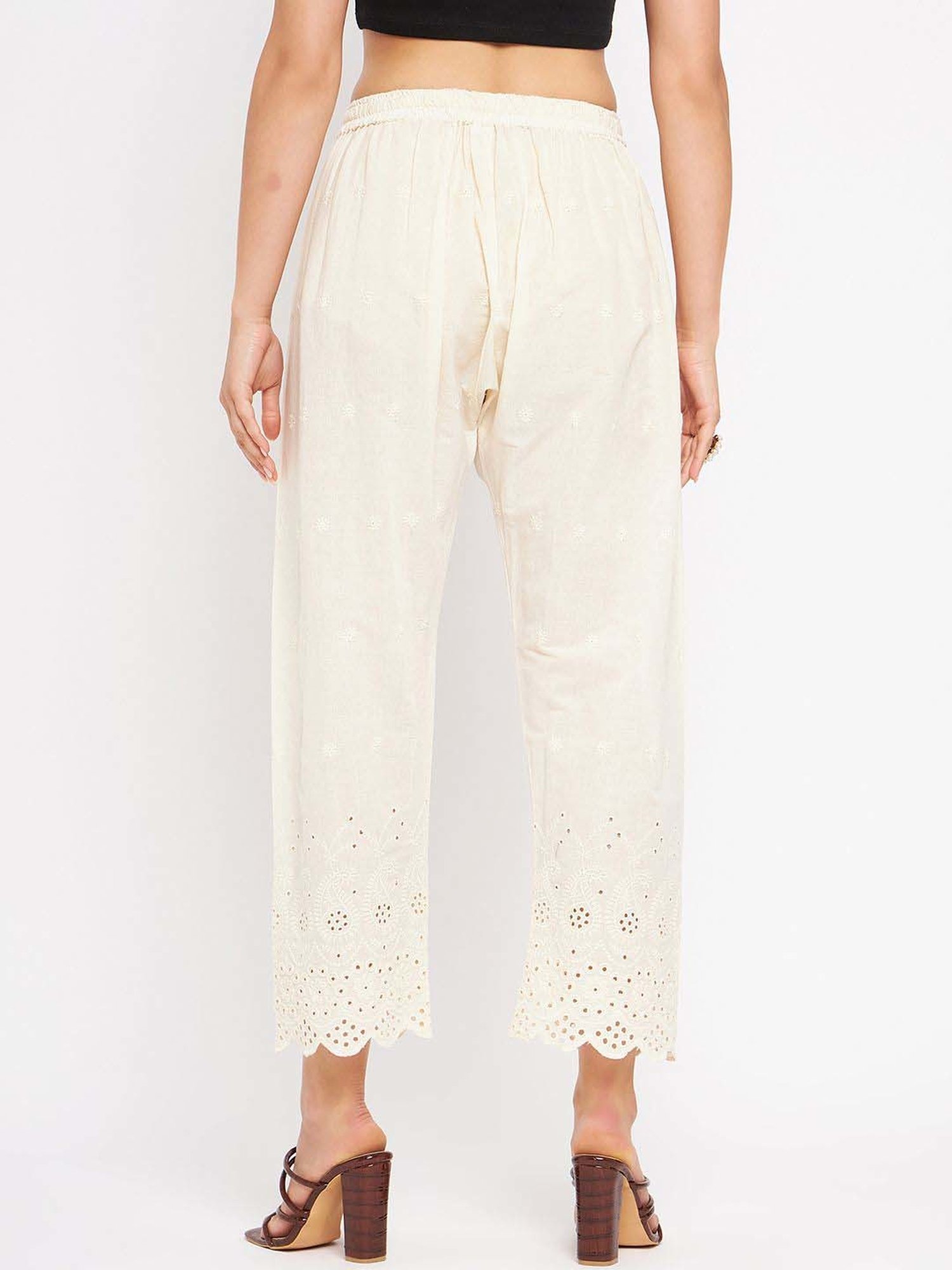 Castle Cream Cotton Embroidered Palazzos