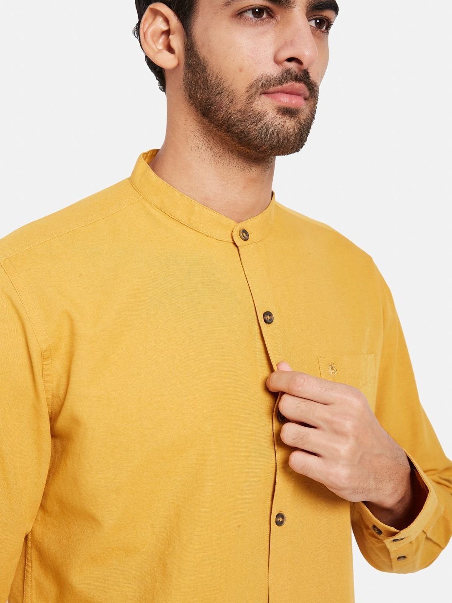 METTLE Yellow Cotton Regular Fit Shirt