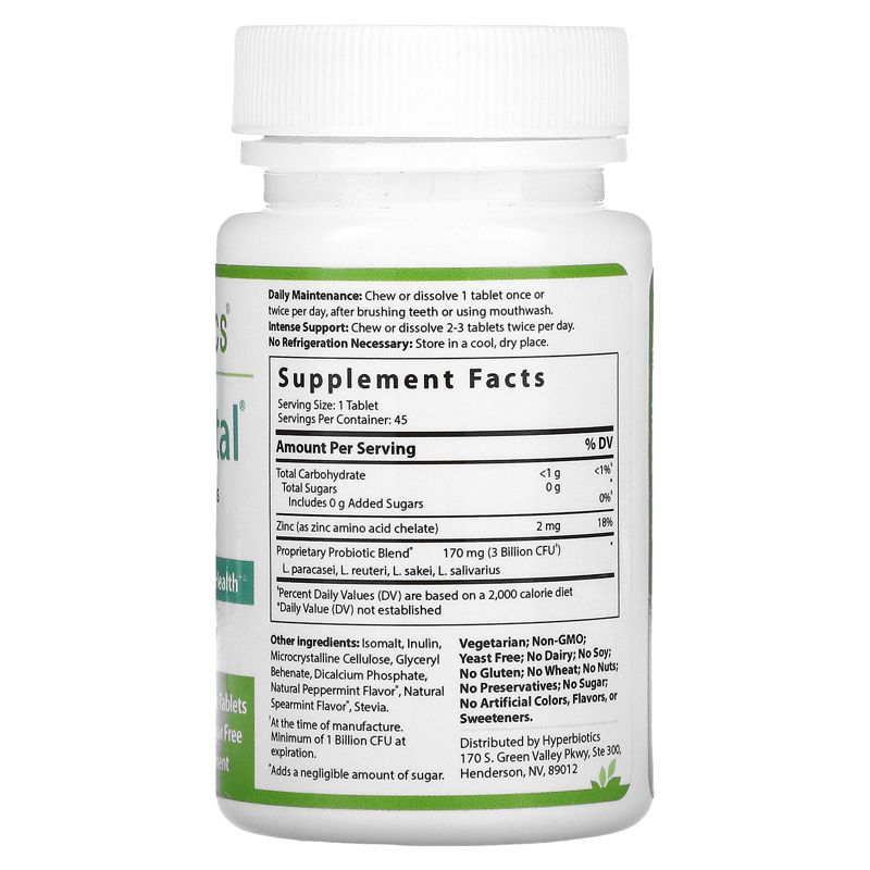 Hyperbiotics PRO-Dental, Natural Mint , 45 Patented LiveBac Chewable Tablets, Probiotics
