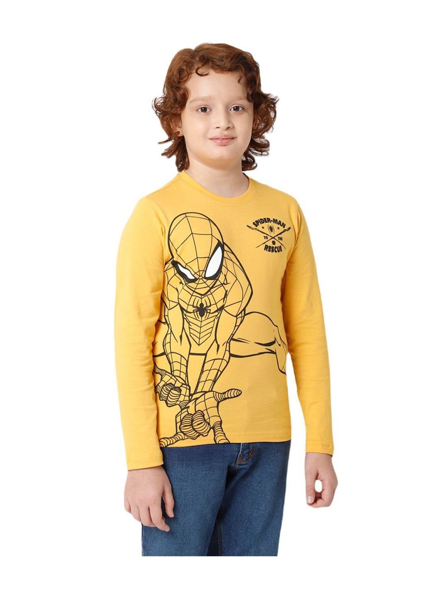 Proteens Kids Mustard Yellow Cotton Printed Full Sleeves T-Shirt