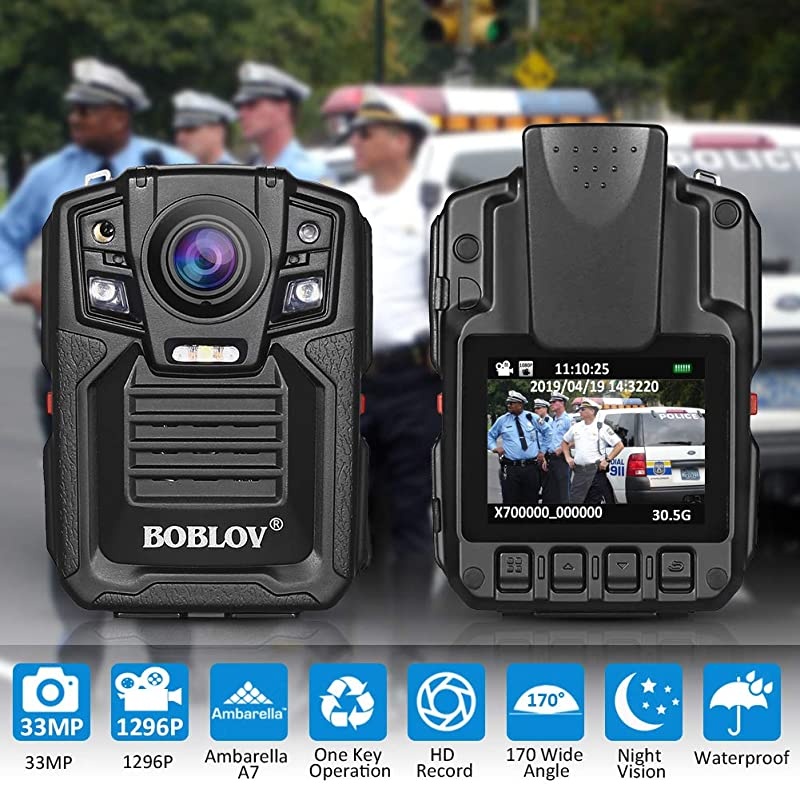 Body Worn Camera with Audio 32GB,  1296P Police Body Cameras for Law Enforcement, Security Guard, Waterproof Body Mounted Cam DVR Video IR with Night Vision, 170&deg; Wide Angle