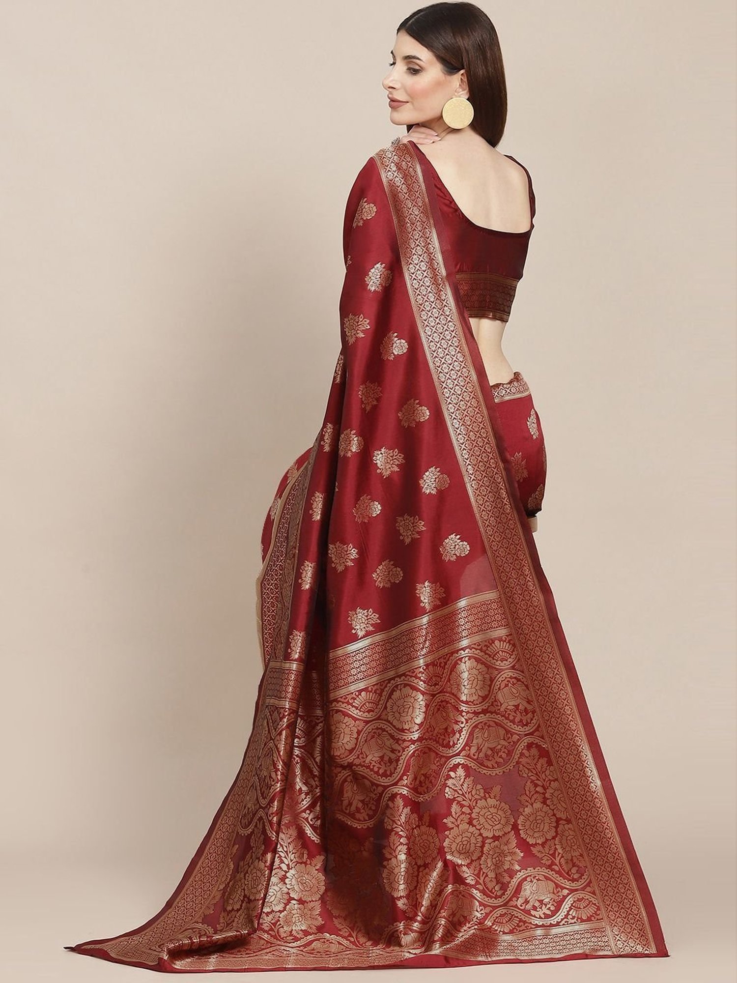 KSUT Maroon Silk Woven Saree With Unstitched Blouse