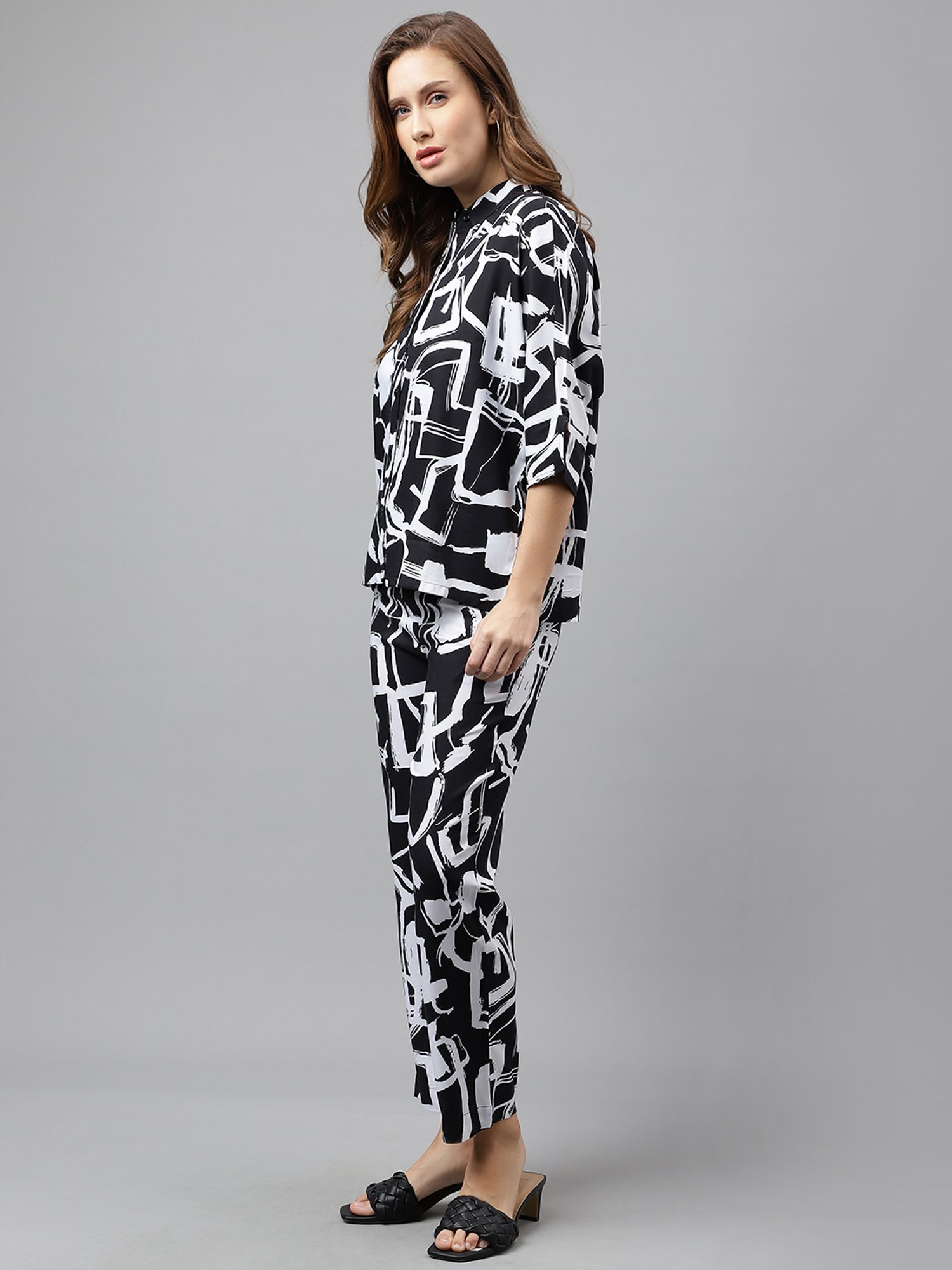 Melon by PlusS Blue Printed Shirt Pant Set