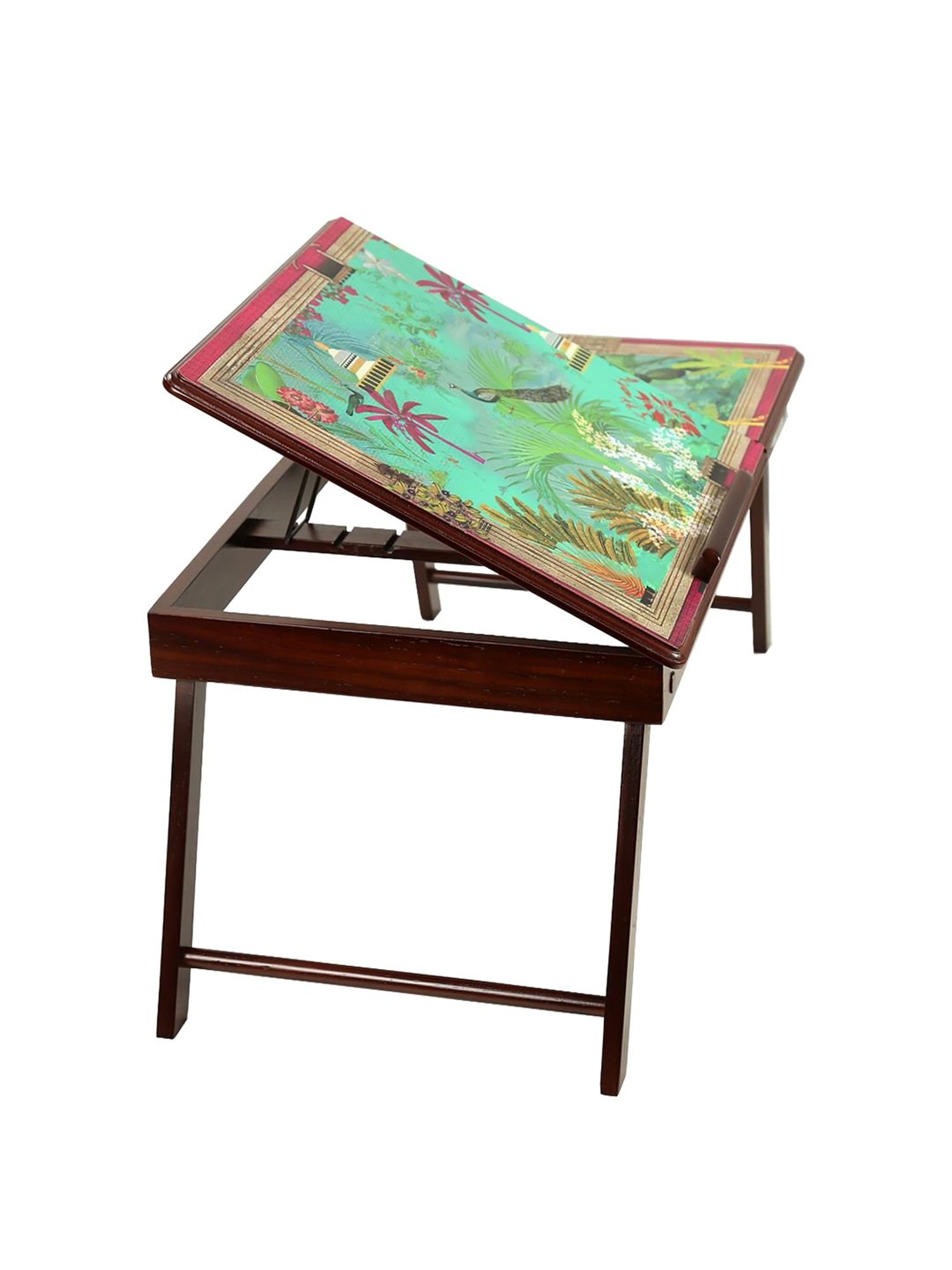 India Circus by Krsnaa Mehta Peacock Throne Printed Aqua Green Teak Wood Laptop Table