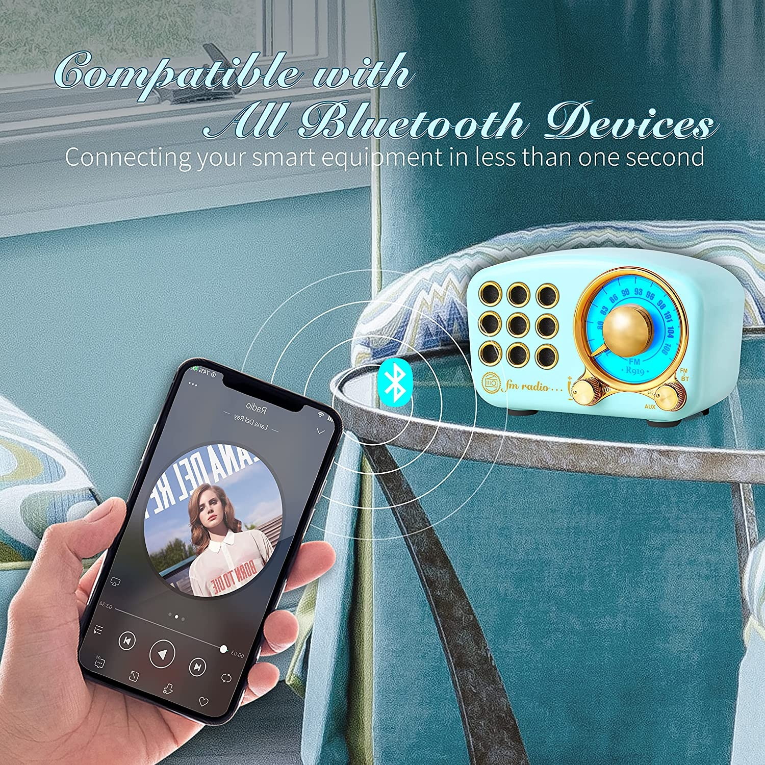 Retro Bluetooth Speaker, Vintage Radio FM Radio with Old Fashioned Classic Style, Strong Bass Enhancement, Loud Volume, Bluetooth 4.2 Wireless Connection, TF Card and MP3 Player (Blue)