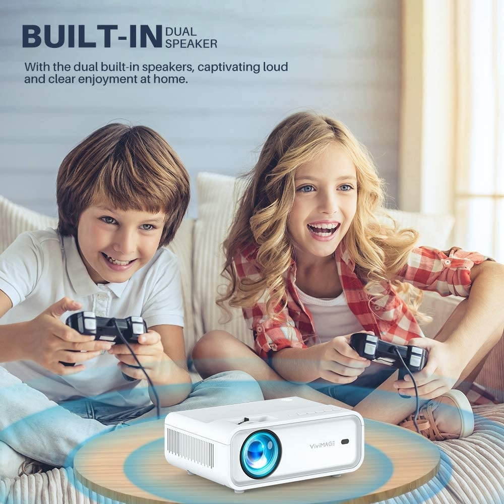 VIVIMAGE Explore 2 Mini WiFi Projector, 4500 Lux 1080P Supported Projector, 40,000 Hours Lamp Life with Synchronize Smartphone Screen, Compatible with TV Stick, HDMI, TV Box, PS4, Include Tripod
