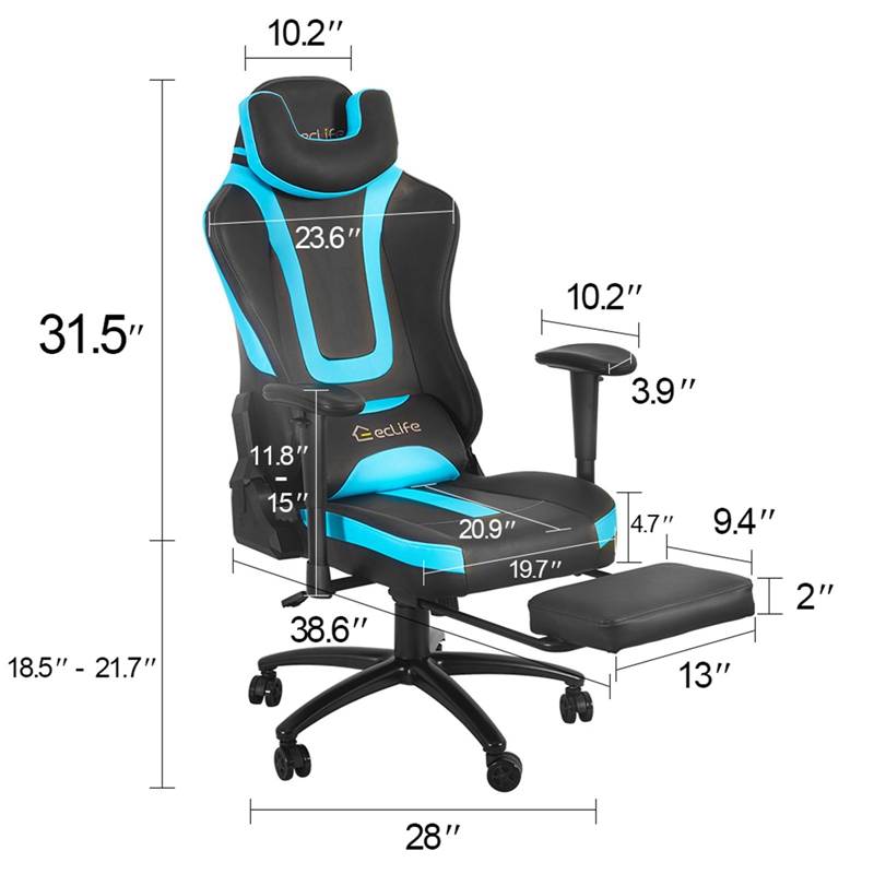 Eclife PC Gaming Chair Massage game chair/ergonomic design/office chair/Racing Style Gaming Chair/provide you with a comfortable game office environment (Blue)