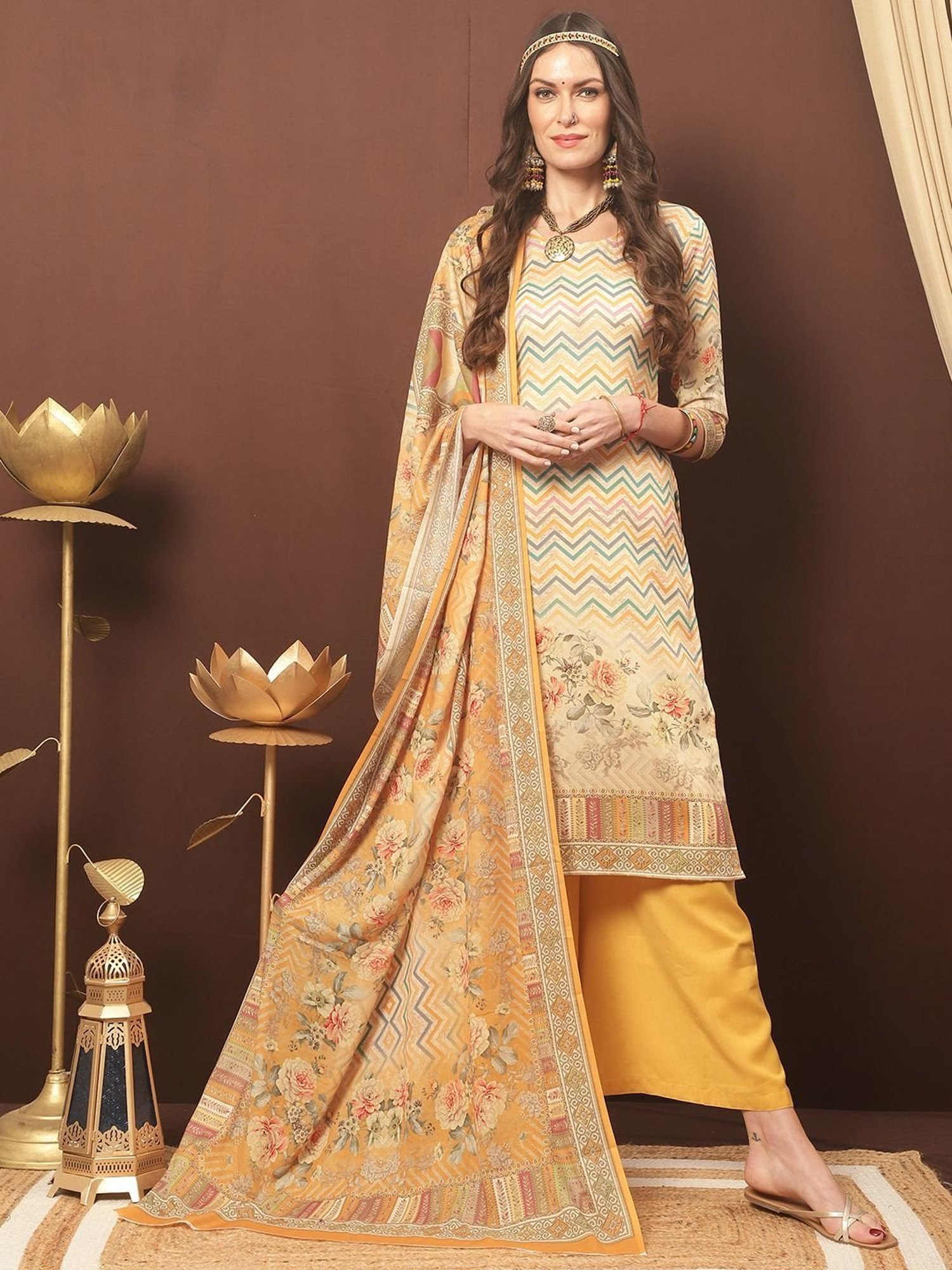 Stylee LIFESTYLE Blue Printed Unstitched Dress Material