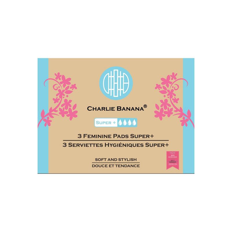 Charlie Banana Feminine Pad Super Absorbency - Peony Blossom - 3pk
