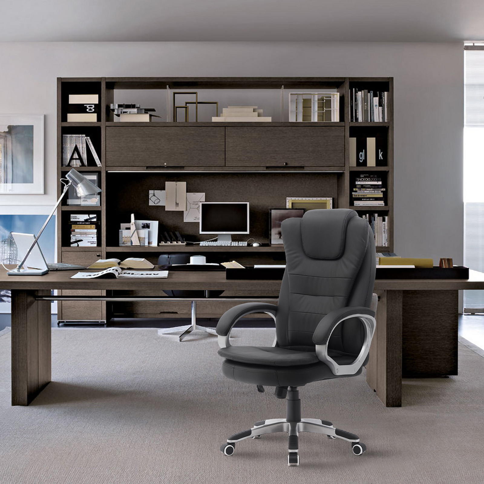 YOUTHUP Office Chair Computer High Back Adjustable Ergonomic Desk Chair Executive PU Leather Swivel Task Chair with Armrests Lumbar Support,White