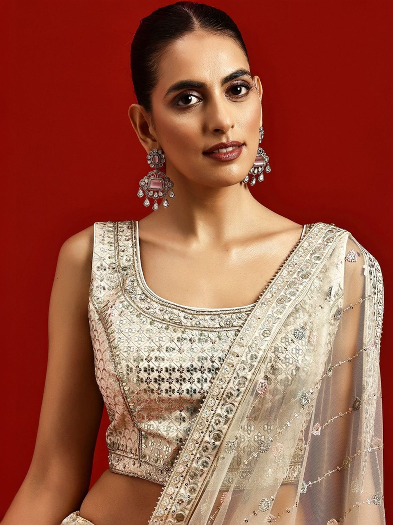 Silk Land Beige & Blue Woven Pattern Semi Stitched Lehenga Choli Set With Duppata