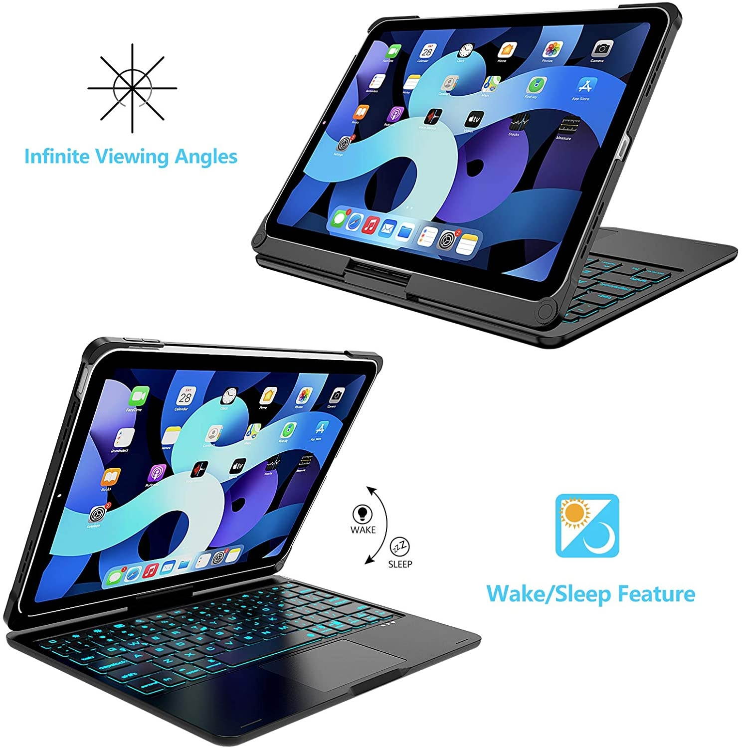 iPad Air 4th Generation Case with Keyboard (10.9 inch 2020) iPad Pro 11 Case 2020 with Keyboard- 7 Color Backlight- 360&deg Rotatable- Touchpad Keyboard Case for iPad Air 4th Gen/iPad Pro 11(Black)