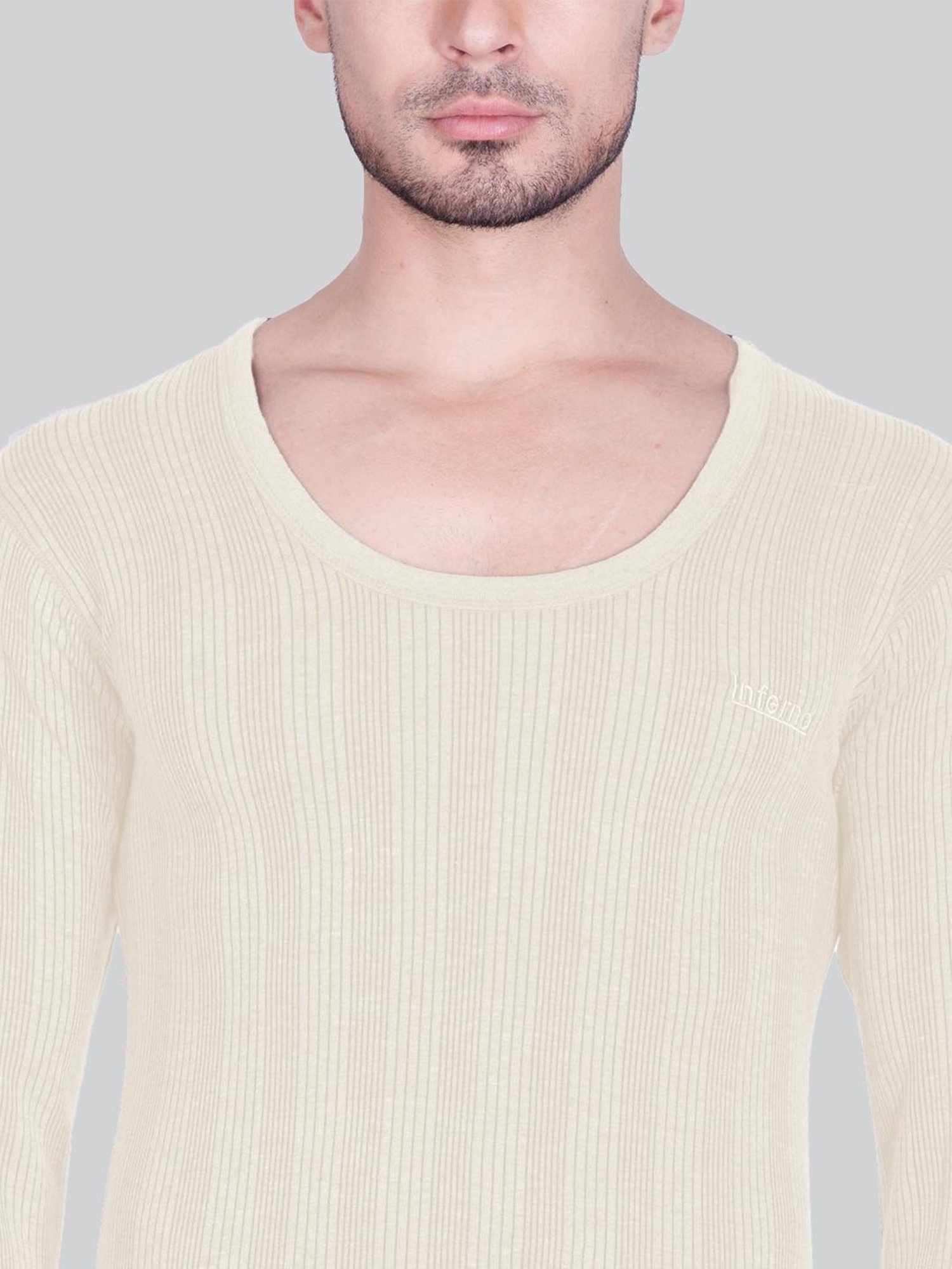 LUX Inferno White Skinny Fit Striped Thermal Top