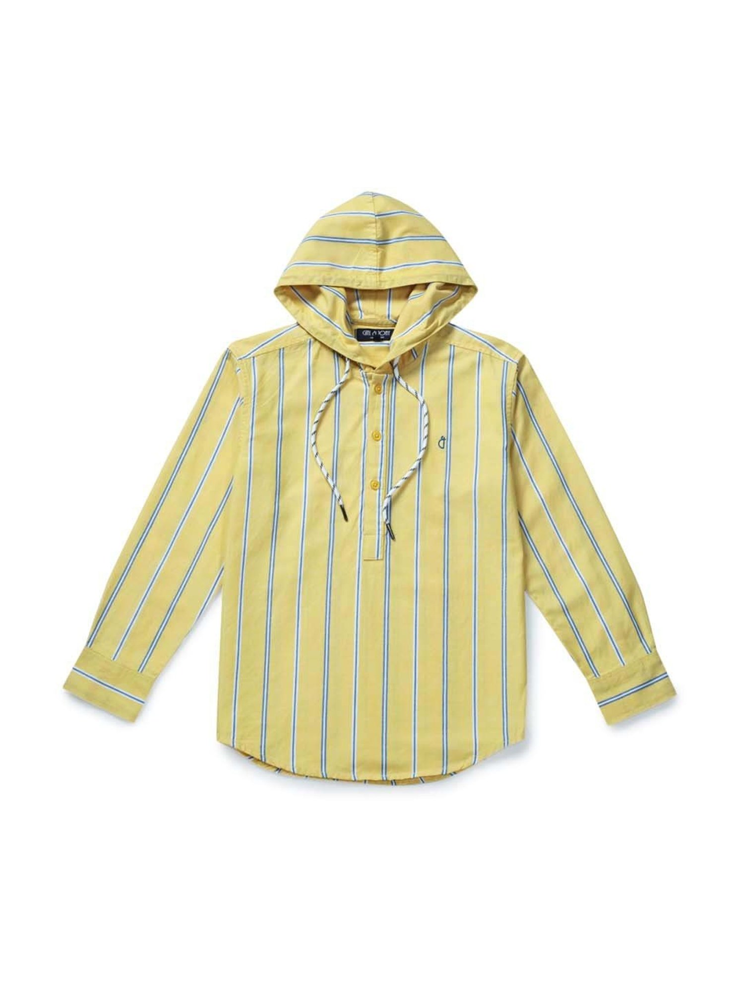 Gini & Jony Kids Yellow & Blue Cotton Striped Full Sleeves Shirt