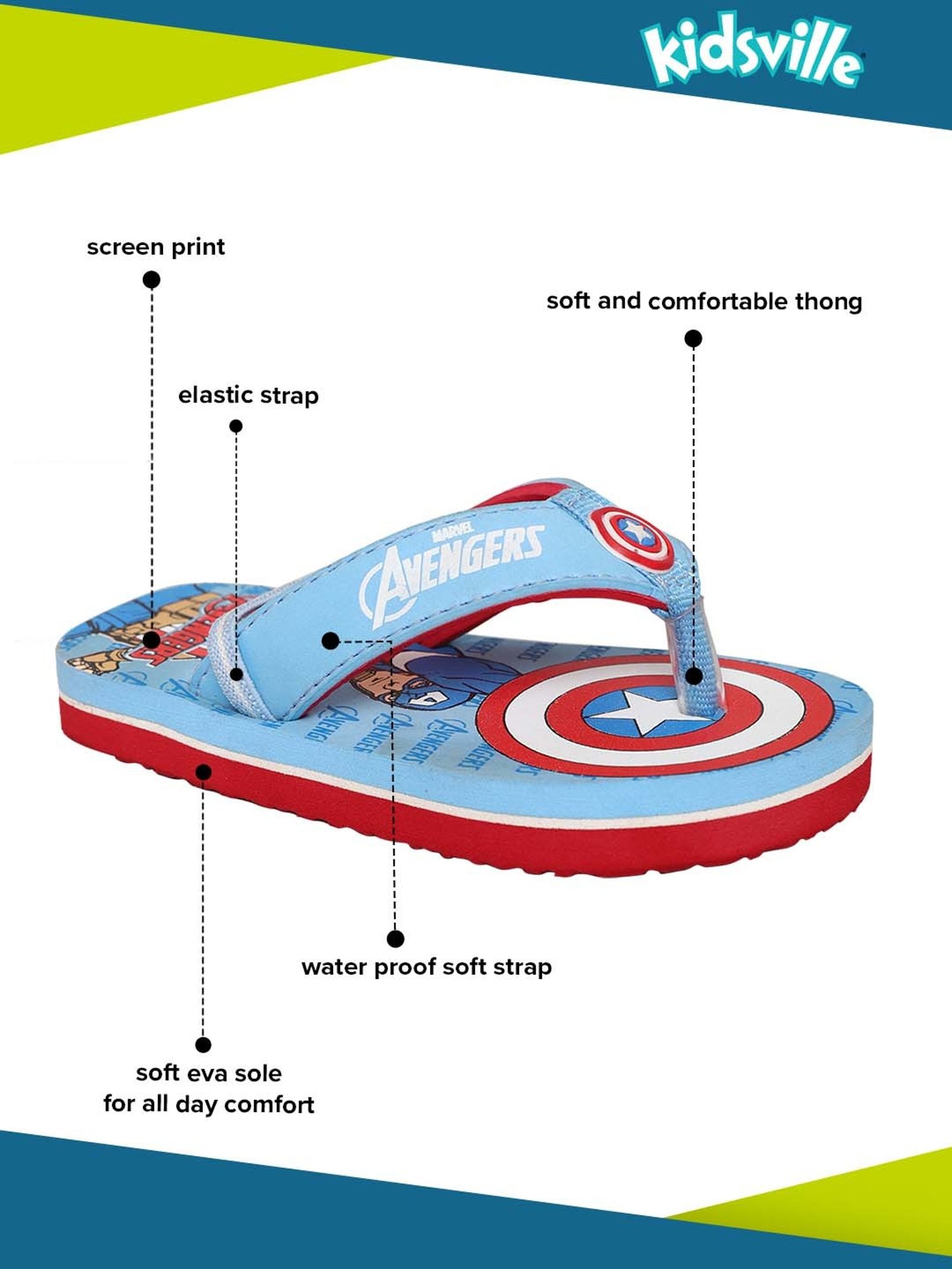 Kidsville Kids Blue & Red Flip Flops