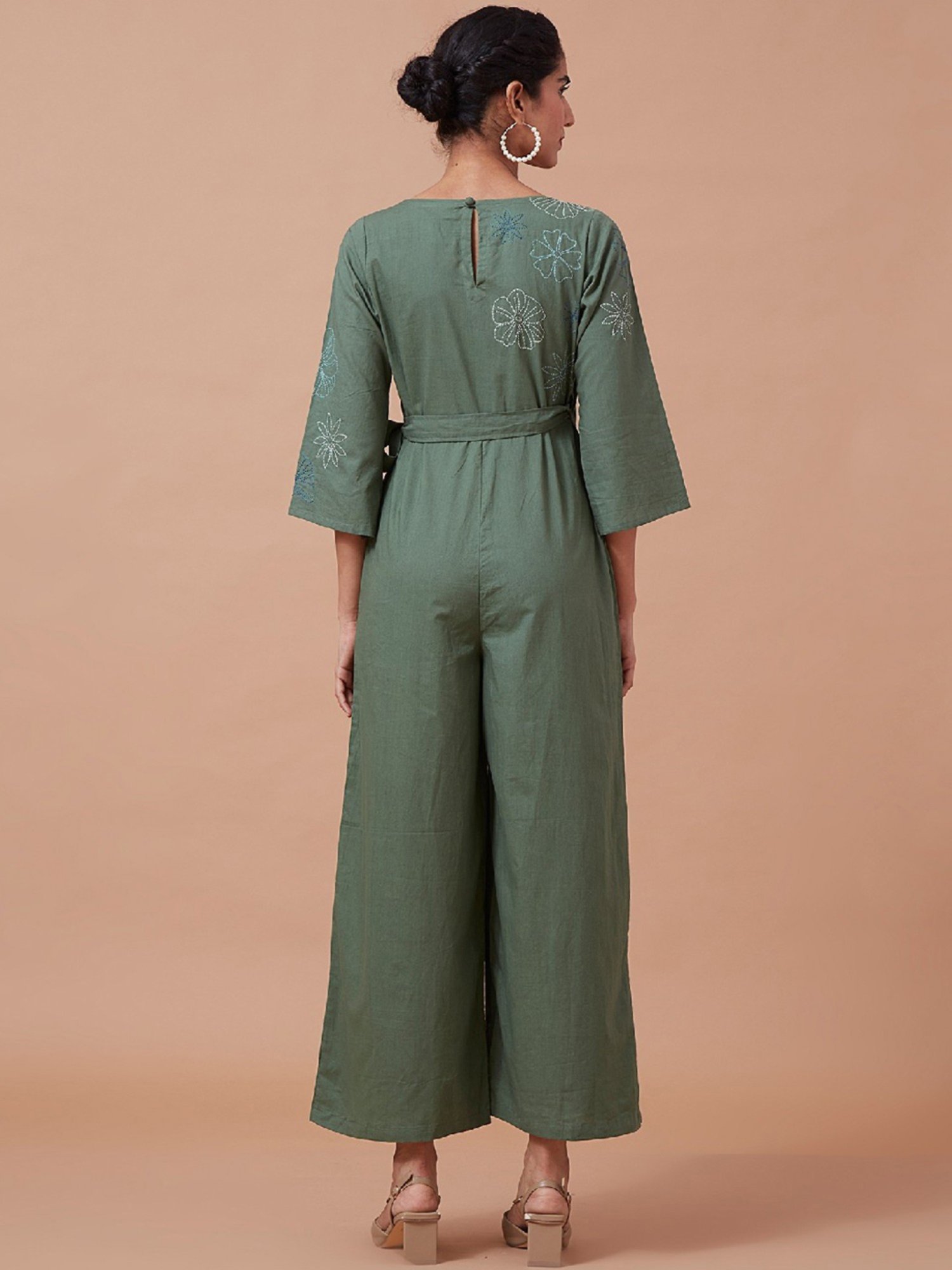 Okhai Forest Magic Green Pure Cotton Hand Embroidered Jumpsuit