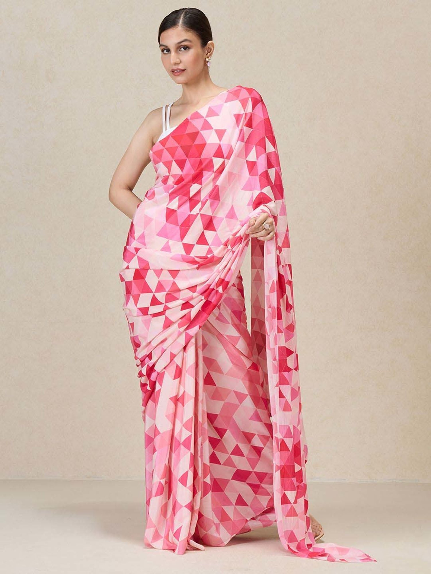 Unnati Silks Red Silk Printed Saree With Unstitched Blouse