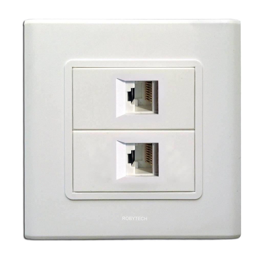 2 RJ45 Connectors Cat5e Cat6 Network Ethernet Keystone Information Wall Plate Cover with Modules Wall Mount Faceplate Socket Plug Jack