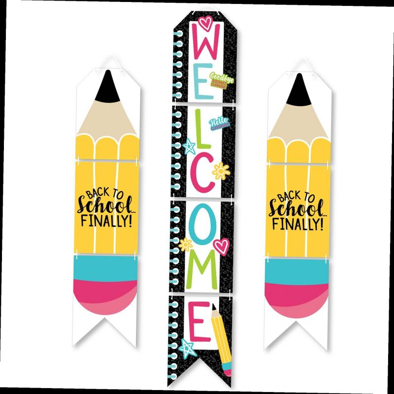 Big Dot of Happiness Goodbye Distance Learning - Hanging Vertical Paper Door Banners - Back to School Classroom Wall Decor Kit - Indoor Door Decor