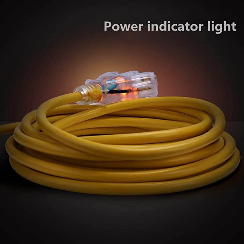 75 FT 123 Extension Cord OutdoorIndoor Heavy Duty Electrical Cord with Lighted 3 Outlets 3 Prong 15 Amps UL Listed SJTW Power Your Household Office and Garden Electric Appliance