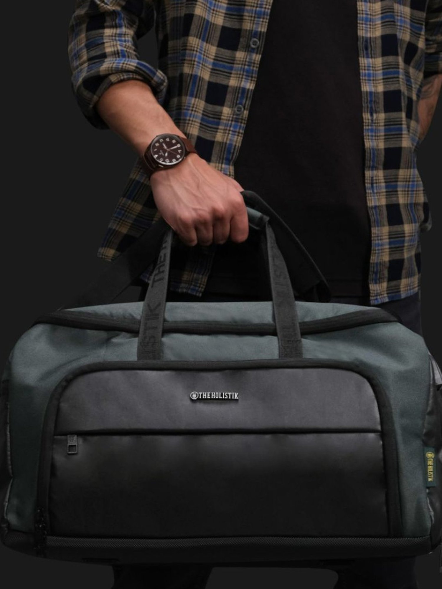 THE HOLISTIK Green & Black Large Wanderer Expandable Duffel Bag