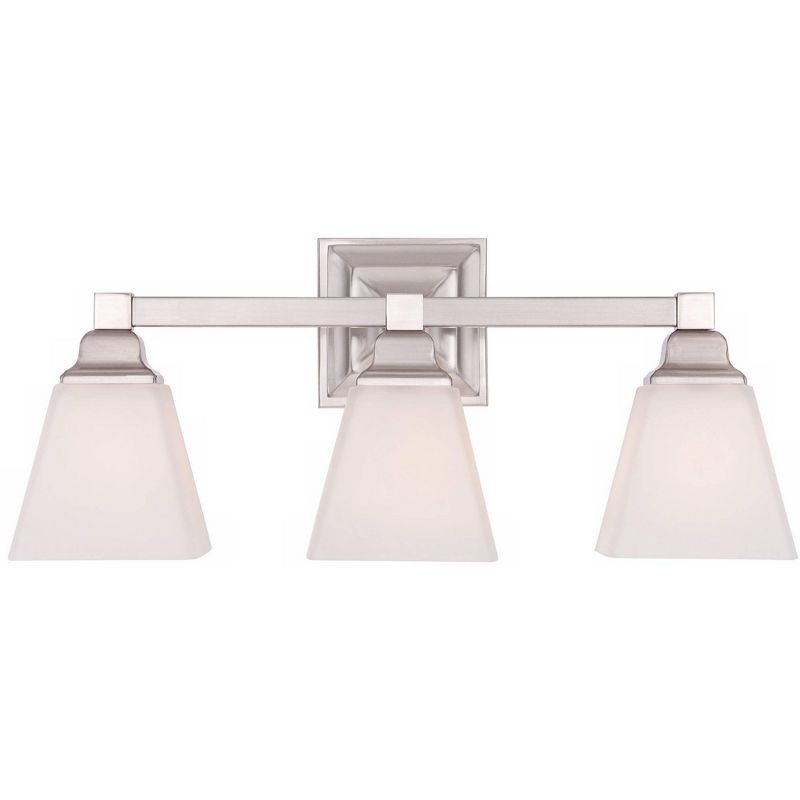 Regency Hill Modern Wall Light Satin Nickel Hardwired 20" Wide 3-Light Fixture Etched Opal Glass for Bathroom Vanity Mirror