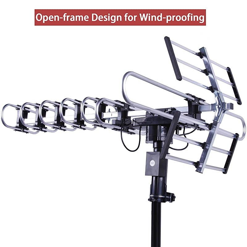 Outdoor 4K HDTV Antenna Long Range Auto Gain Control Long Range with Motorized 360 Degree Rotation UHFVHFFM Radio with Infrared Remote Control for 2 TVs
